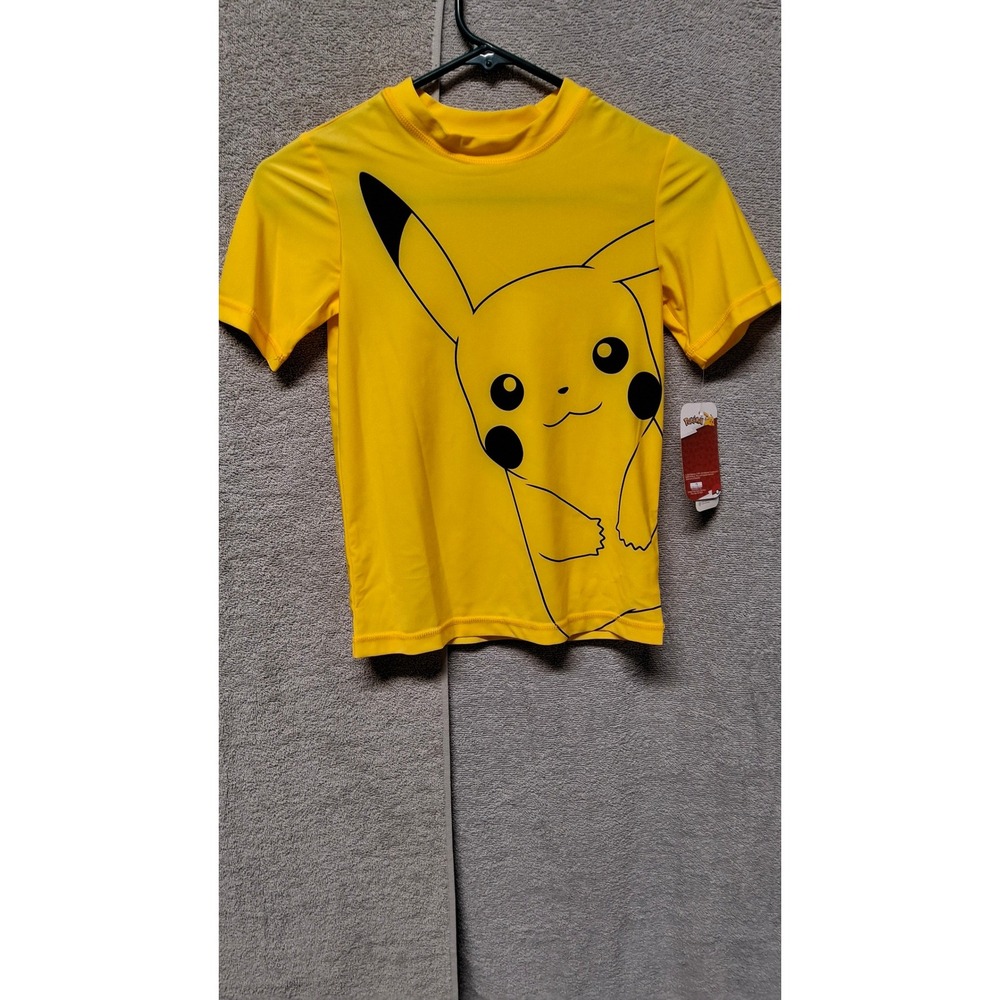 Pokemon Pikachu Boys Rash Guard SwimShirt Yellow Short SleeveSize Medium NWT(b7)